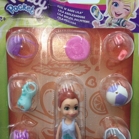 Polly Pocket Sun N Sass Lila Summer Beach Doll with 7 Accessories 2018 - Picture 8 of 8